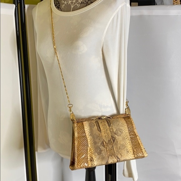 Vintage Structured Brass Frame Snakeskin Purse - Picture 2 of 13